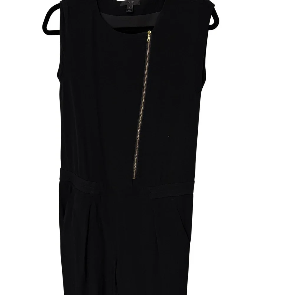 J. Crew Black Sleeveless Asymmetrical Zipp‎ Cap Sleeve Jumpsuit Pantsuit Size 0